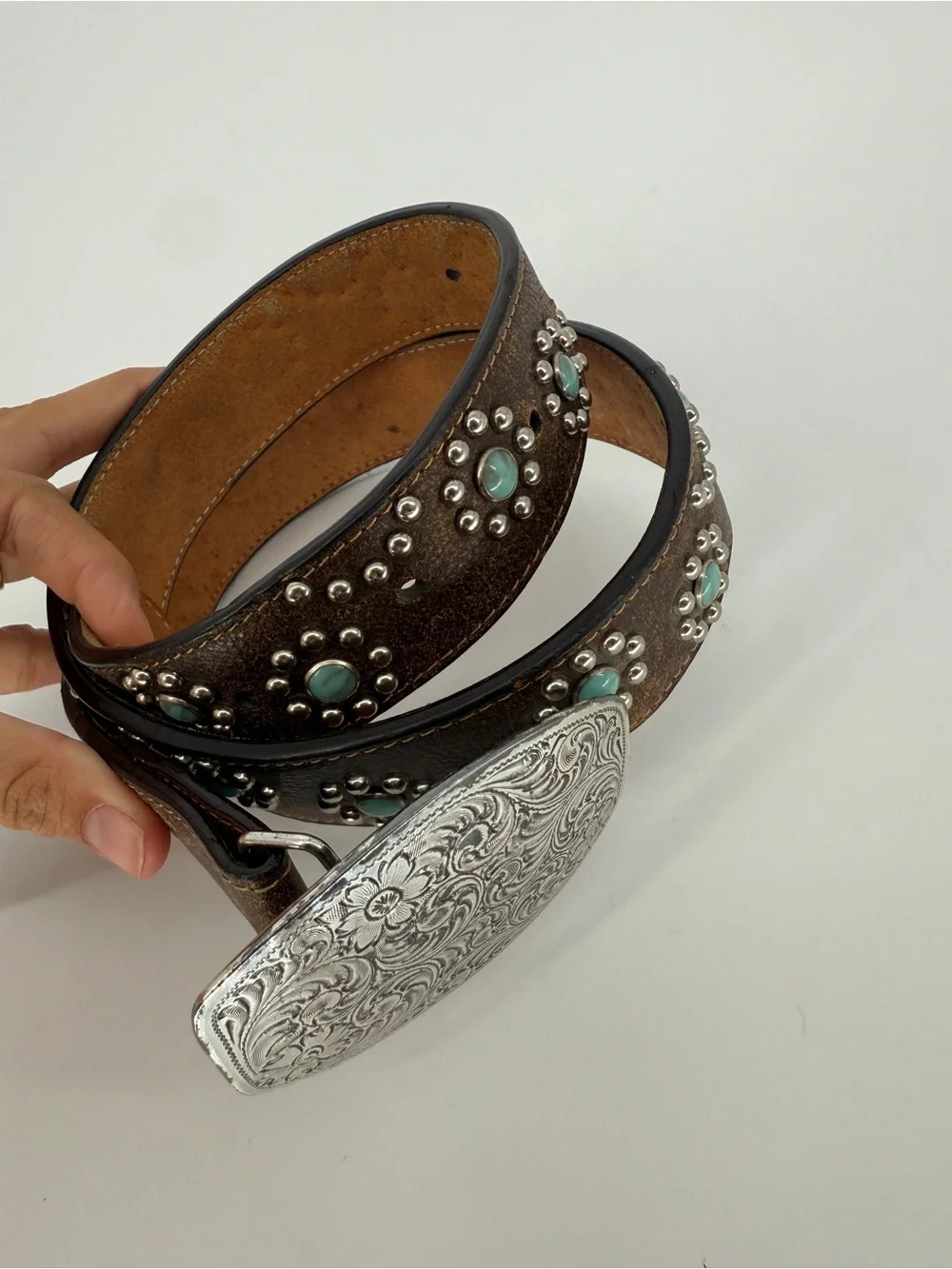 DDD Leather Studded Belt With Silver Buckle